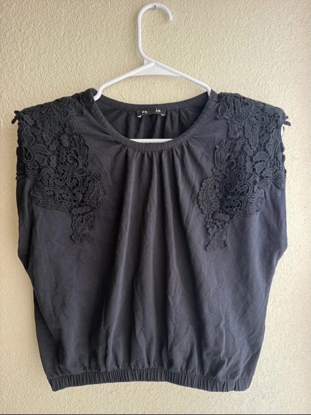 Express Black Padded Shoulder Lace Detail Top